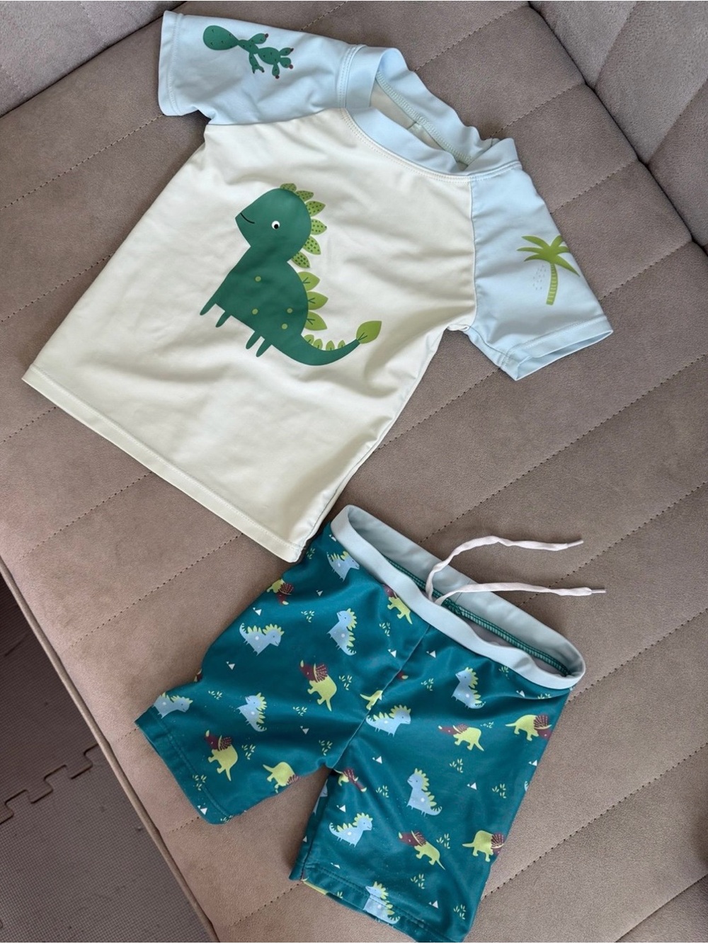 Dinosaur Two-Piece Kids swim Set - Green & Light Blue